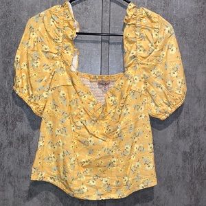 Bloomfield Yellow flower print cropped top Size XL NWT